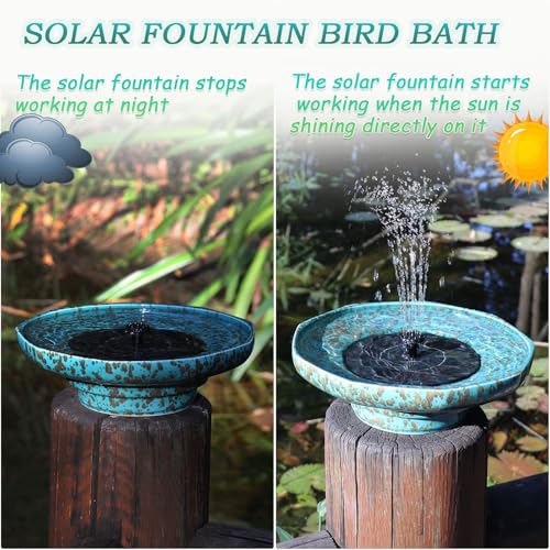 11.6" Solar Ceramic Bird Bath Bowl,Bird Bath Fountain for Outside | Solar Fountain for Bird Bath,Weather-Resistant Vintage BirdBaths Decorfor Garden Patio Yard Deck Lawn (blue) - color: Blue