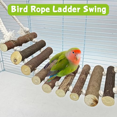 BNOSDM Wooden Bird Rope Ladders 2 Pcs Birds Ladder Bridge Toy Parrot Cage Ladder Parakeet Swing Suit for Budgie, Lovebird, Conure, Cockatoo, Finch