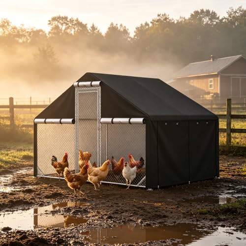Chicken Coop Cover- Fits for 121" L x 81" W x 78.7" H Large Chicken Coop 420D Silver-Coated Waterproof, Windproof, UV Resistant Cage Cover (Cover Only, Without Frame) (121" L x 81" W x 78.7" H)