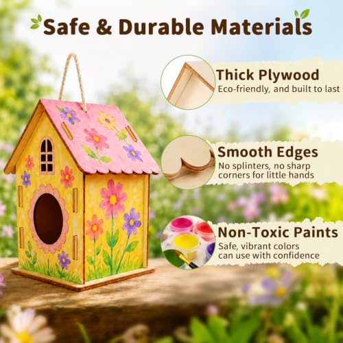 BELEEV 2 Pack Bird House Wind Chime Kit for Kids, DIY Birdhouse Kits to Build & Paint, Include Paints & Brushes, Wooden Arts and Crafts Gift for Children Boys Girls Ages 4-12 - color: 2 Pack Bird House