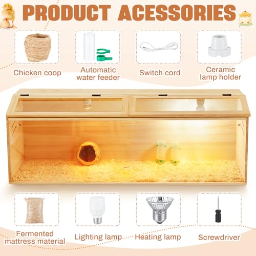 CroBlissful 47 x 16 x 16 in Brooder Box for Chicken Quails Stand Sliding Door, Bulb Set and Feeder, Indoor Chicks Coop Brooder Box Kit, for Ducks, Hamsters, Lizards, Mice, Rat(Table Legs, Wooden) - color: Wooden, size: 49.2"L x 17.7"W x 4.9"H, style: Tabl