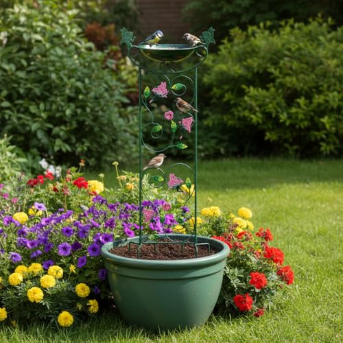 36.5" Metal Bird Bath with Trellis, Outdoor Garden Birdbath with Detachable Bowl & Climbing Plant Support, Decorative Bird Feeder Station with Fairy for Yard, Patio, Fence - color: Fairy