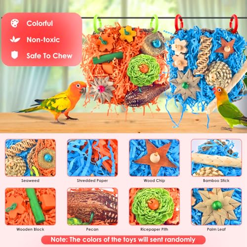KATUMO Bird Toys, 2 Pack Bird Grass Mat Foraging Wall Toys Parrot Shredder Toys for Parakeet, Cockatiel, Conure, Lovebird, Budgie, Small to Medium Birds - color: Blue+Orange