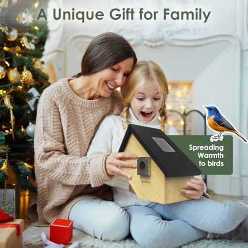 Smart Bird Houses for Outside Solar Powered, 1080P HD Live View Birdhouse with Camera, Perfect Viewing Bird Nesting and Hatching, Ideal Outdoors Bird House for Blue Bird and Cardinal (Black) - color: Black