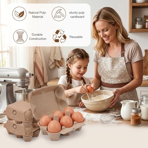 Kuyeysu 50 Pack Half Dozen Vintage Egg Cartons Blank Natural Pulp Egg Carton 6 Count Reusable Storage Tray Strong Storage Container, 5.9 x 4.1 x 2.95 Inches
