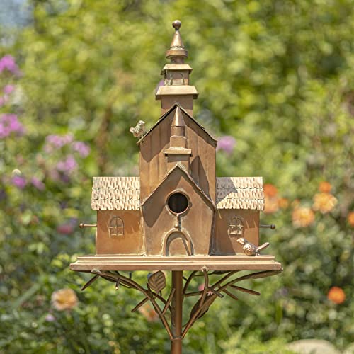 Zaer Ltd. Large Copper Colored Multi-Birdhouse Stakes, Room for 5 Bird Families in Each (XL Country Town Home Montana) - style: XL Country Town Home Montana