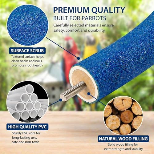Rypet U-Shaped Large Parrot Perch, Quartz Bird Perch for Cage(Blue L) | Safe Chew & Rest Perch for Large Birds, Durable Non-Toxic Cage Accessory, for Parakeets Cockatiels Conures Macaws - color: Blue, size: Large