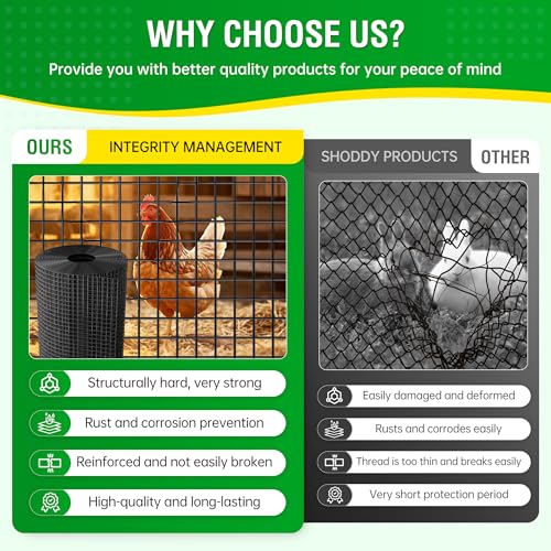 Dynabyte Black Hardware Cloth 1/2 inch 36 x 50 ft 19 Gauge | Vinyl Coated Chicken wire Fencing, Rust and Corrosion Resistant, Chicken Wire Mesh Roll, Garden Fence, Gopher Wire Cloth - size: 1/2 inch 36"×50'