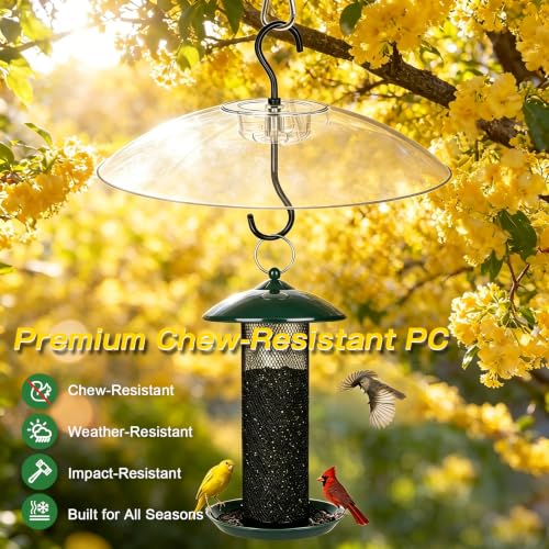 Gtongoko Bird Feeder Cover Dome 12" Clear Bird Feeder Rain Guard 1 Pack | Bird Feeder Cover for Rain Clear PC Dome Built-in Ant Moat Chew-Resistant Keeps Seed Dry Fits Hanging Bird Feeders - color: Transparent