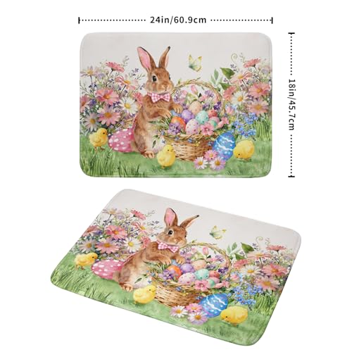 Easter Rabbit Eggs Dish Drying Mat for Kitchen Counter 18x24 Inch Spring Flowers Large Microfiber Dish Drainer Rack Mats - color: Colorful Easter Bunny, size: 24" x 18"