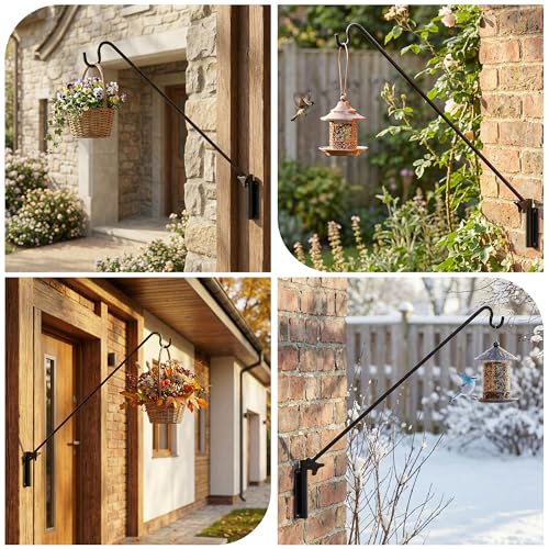 ERYTLLY 2 Packs Heavy Duty Deck Hook Wall Mounted, Extensible and Adjustable Deck Hook for Hanging Bird Feeder, Plants, Suet Baskets,Wind Chimes,Lanterns and More - size: Wall Pole - Adjustable Length - 2 Packs