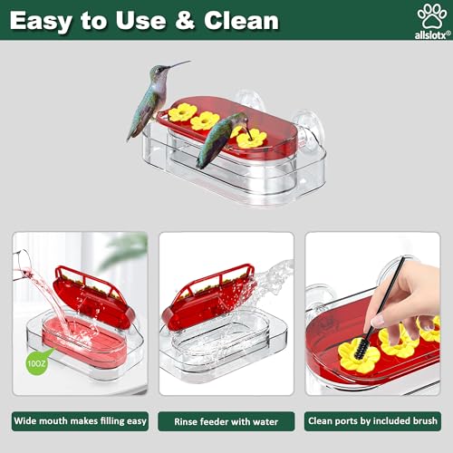 Window Hummingbird Feeder for Outdoors, 4 Bee-Proof Feeding Ports, Leak-Proof 10 oz Nectar Reservoir, Built-in Ant Moat, Strong Suction Cups for Up-Close Bird Watching, Easy to Clean - style: F061 (1-Pack)