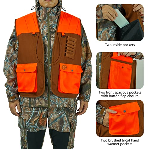 BASSDASH Upland Game Field Water-Resistant Bird Hunting Vest with Multi Pockets Men Women FV11 - color: Brown/Orange, size: Large