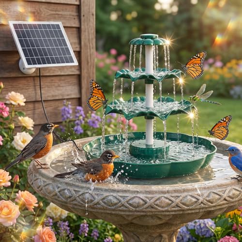 AISITIN 6.5W Solar Bird Bath Fountain, 3-Tiered Waterfall, DIY Detachable | Solar Fountain Pump & Adjustable Panel, Lightweight Resin Plastic for Garden, Outdoor Bird Feeder, Pond Decor