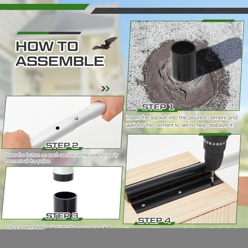 Yaocom 2 Pack 15 ft Telescoping Purple Martin Bird House Bat House Pole with Ground Socket for Outdoor