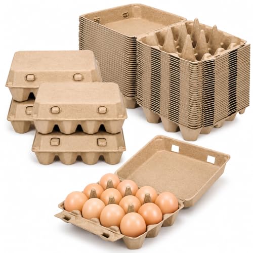 Sturdy Egg Cartons 12 Count, 3x4 Style Reusable Egg Cartons Cheap Bulk | Natural Paper Pulp Cardboard Egg Cartons for Farm, Kitchen, Fridge, Organizing & Transport | Fresh Egg Storage | 25 Pack