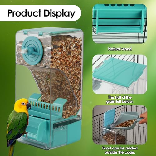 Bird Feeder No Mess 2PCS Automatic Clear Bird Seed Food Container Acrylic Parrot Feeder Dispenser Cage Accessories for Parakeet Budgies Cockatoo Canary Love Bird (Blue) - color: Blue