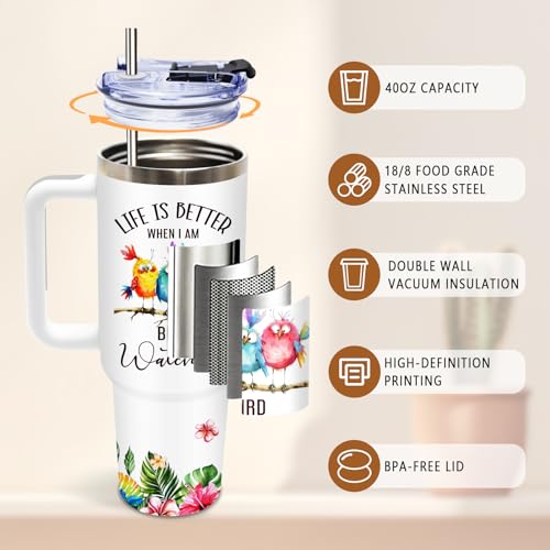 DUUV Bird Watching Tumbler 40oz, Insulated Birds Lover Gift for Women | Funny Bird Lover Cup Leakproof, Birds Watching Gift Mug, Birthday Christmas Ideal Gifts for Birders Lovers Women Man, 1 Pack - color: Three Birds