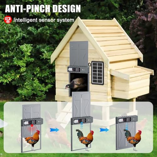 Automatic Chicken Coop Door Solar Powered with Timer, Remote Control, Manual Mode, Anti-Pitch Aluminum Alloy Auto Chicken House Door for Chicken, Duck, Poultry, Weatherproof, Blue