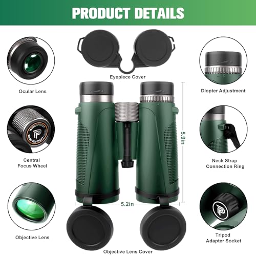 20x55 Binoculars for Adults High Powered,with Phone Adapter | Large View Waterproof Optics with Clear Low Light Vision, Easy Focus for Hunting, Bird Watching, Concerts, Sports - color: Dark green