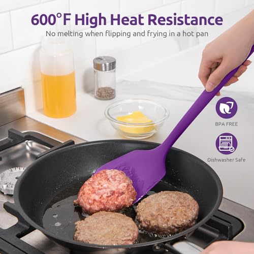 U-Taste Silicone Turner Spatula Set of 2, 13.6" Long/3.7" Wide, Purple | 600ºF Heat Resistant Food Grade Silicone Cooking Utensils Set, Wide Large Solid & Slotted Turner Pancake Egg Flipper - color: Purple