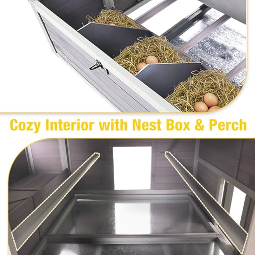 Large Chicken Coop for 8-10 Chickens, Wooden Hen House with Outdoor Run & Nesting Boxes, 115" L Poultry Cage for Backyard, Walk-in Duck Coop with Metal Trays & Perches - color: Grey, size: 115"L(6-8 chickens)