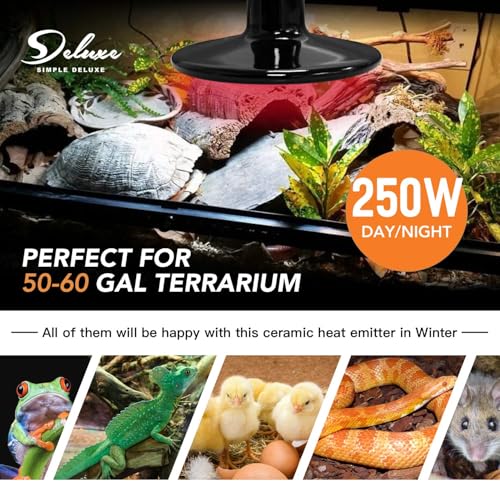 Simple Deluxe 250W Reptile Ceramic Heat Lamp Bulb Warm Emitter Brooder Coop Heater for Amphibian Pet & Incubating Chicken No Light Emitting, Snake/Lizard/Spider - size: 250 Watts, style: D-137mm-1 Pcs