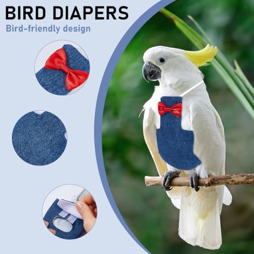 SUPERFINDINGS 2Pcs 2 Sizes Bird Diaper Harness Cockatiel Tuxedo Flight Suite Reusable Parrot Nappy Clothes Costume with Steel Wire Spring Rop for Parrots Pigeons Pet Supplies