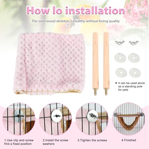 BWOGUE Bird Nest Bed Hanging Hammock, Parakeet Bed for Cage, Cockatiel Bed | Warm Fleece Snuggle Hut, Double-Layer Comfort, Wooden Perch Setup, Washable Hammock - color: Pink, size: Medium (9"x7.2")