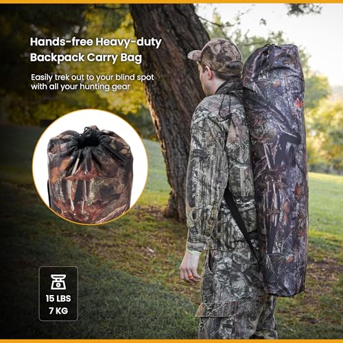 Hunting Stealth Deer Blind Shelter, Camping, Camouflage | 270° Vision 4.8x4.8 Ft Pop-up 2-3 Person See-Through, Magnetic Door, Sliding Windows and Backpack Carry Bag, Beach, Fishing