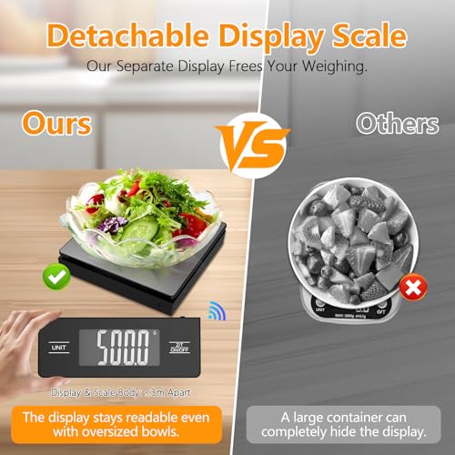 Wireless Detachable Display Digital Food Scale, 11lb/5kg, Solid Black 1g Precise Weighing, Tare & Backlit LCD, 304 Stainless Steel Surface, Ideal for Coffee Brewing, Baking & Daily Meal prep - color: Black