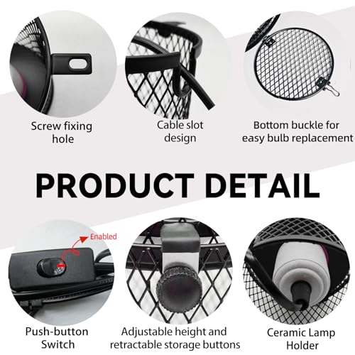 kathson Retractable Reptile Heat Lamp Guard,Reptile Anti-Scald Mesh Cage Protection Lampshades with Thermometers,Ceramic Heat Emitter Lamp Fixture Holder for Snake Lizard Turtle Frog,Without Bulb - size: 1 PCS | Retractable Reptile Heat Lamp Guard