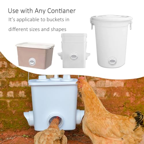 Essilnn DIY Chicken Feeder and Waterer Automatic Chicken Feeder No Waste Poultry Feeder Kit for Buckets Barrels Bins Troughs, 6 Ports and 6 Water Cups