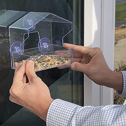 Perky-Pet Clear Outdoor Window Bird Feeder with Strong Suction Cups – 1/2 Lb Seed Capacity - Perky Pet 345 - Entertaining Bird Feeding - Watch Birds Eat Seeds - size: .5 LB Capacity