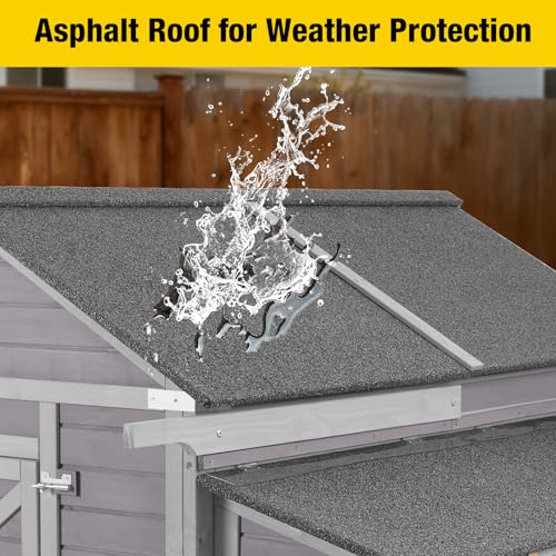 Extra Large Mobile Chicken Coop with Wheels – Outdoor Hen House for 6-8 Chickens, Weatherproof Asphalt Roof, Sectionable Nesting Box with Pull-Out Tray - color: Grey, size: 68.1"L x 53.9"W x 49.0"H