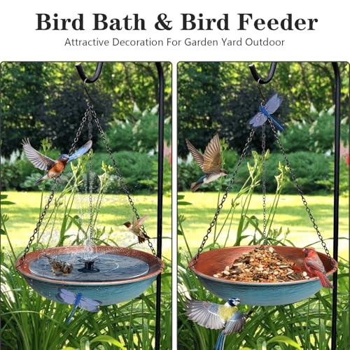 Hanging Bird Bath for Outdoors,11Inch Double Patchwork Birdbath Bowl Window Birds Feeder with 13.5 in Rust-Proof Black Chains Metal Hanging Birds Feeder for Garden Backyard Decor Copper Blue