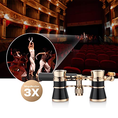 Aomekie Opera Glasses Binoculars 3X25 Theater Glasses Mini Binocular Compact with Handle for Adults Women in Musical Concert（Black） - color: Black with Handle
