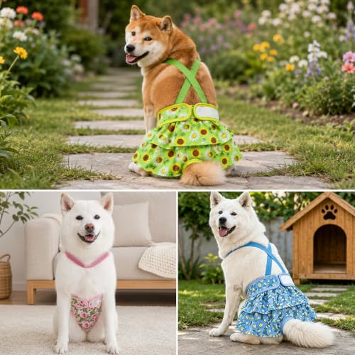 3 Pack Washable Female Dog Diapers with Adjustable Suspender（Non-Removable Suspender Design - size: M