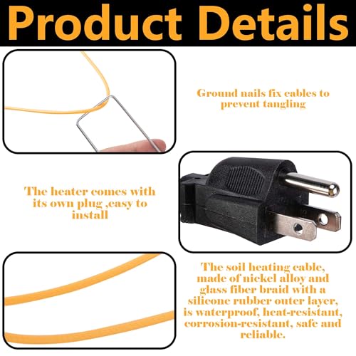 118 Ft Thermostatic Soil Heating Cable, Rubber Plant Soil Heater Cable | Heating Warming Cable with Thermostat and Ground Stake, Plant Soil Heater Cable for Winter Graden Greenhouse Seed Grow - color: 118 Ft