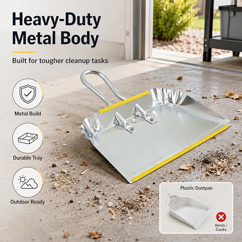 3-Pack 17" Heavy Duty Metal Dust Pans | Wide Dustpans for Household, Easy to Assemble - size: 3 Count (Pack of 1)