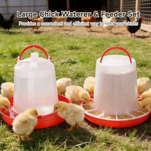 Chick Feeders and Waterers Set, 2 Pcs 1.5 L Poultry Drinkers & 2 Pcs 3.3 lbs Feeders, Hanging Plastic Poultry Containers for Chickens, Turkeys, Ducks and More
