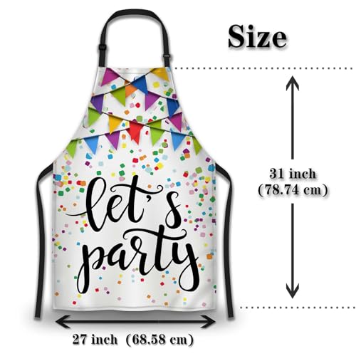 Kitchen Aprons for Men Let’s Party Festive Birthday Home Chef Apron for Women for Cooking Restaurant BBQ Painting Crafting Gardening 27” (W) x 31” (H), Waterproof Apron - color: Let’s Party