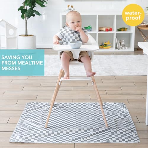 Bumkins Baby Splat Mat for Under High Chair, Babies Toddlers Eating Mess Mat, Waterproof Reusable Cloth for Arts and Crafts, Playtime for Kids, Floors or Tables, Fabric 42inx42in, Gray Check - color: A3 Charcoal Check