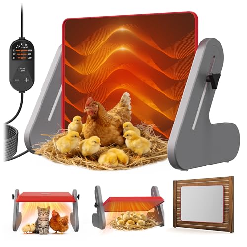 PETTEN 11"x14" Chick Heat Plate – 60W Energy Efficient Chicken Brooder Heater, Height & Angle Adjustable, 3 Temp Wired Remote, Stand/Wall Mount, for 35 Chicks, ETL Certified - size: 11*14inch