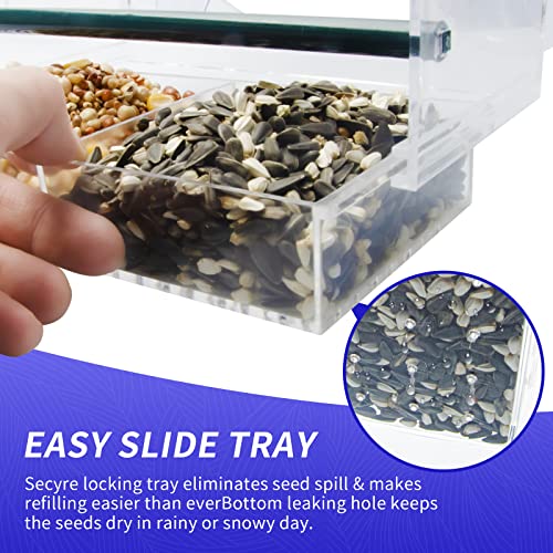 Window Bird Feeder with 4 Extra-Strong Suction Cups-Clear Acrylic | Large Movable Seed Trays Outdoor Bird Feeder , House-Shaped, Easy to Refill and Clean for Cardinals, Bluebirds & Chickadees