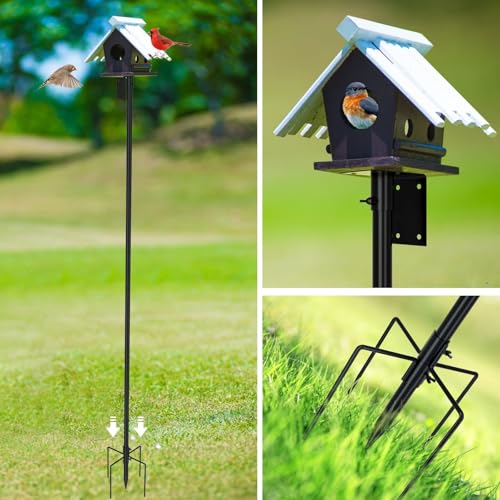 ERYTLLY Bird House Pole Mount Kit 80 Inch - Adjustable Hummingbird Bird Feeder Post Support Rod Universal Stand Set with 5 Prongs for Outdoor, Yard, Garden Decor, Black - size: 80 in with Mount Kit