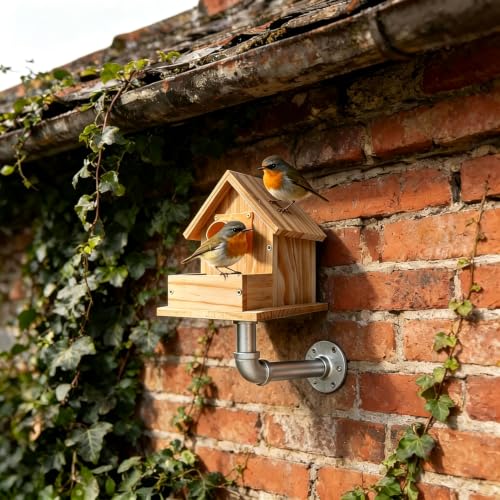 Hanging Bird House with Windproof Holder, Cedar Wooden Bird House for Finch Bluebird Cardinals, Bird Nest Feeder W/Rain Awning Kit for Outdoor Backyard Courtyard Patio Decor (DIY Detachable) - style: Bird House With Holder Set
