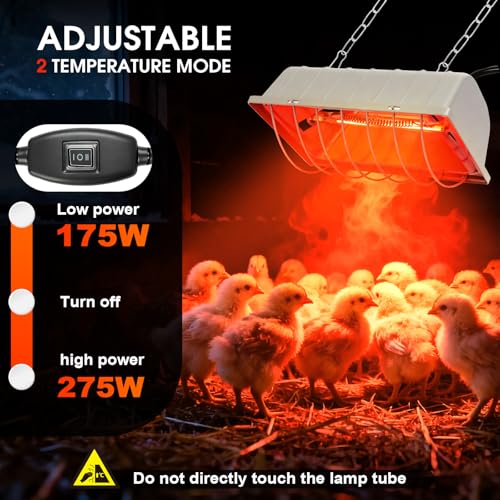 Chicken Coop Heat Lamp Carbon Fiber Tube,Adjustable 2-Level Temperature Brooder Heater Lamps for Chicks,Hanging Chicken Warmer for Livestock Dog Kennel,Cat House,Rectangle 175W/275W