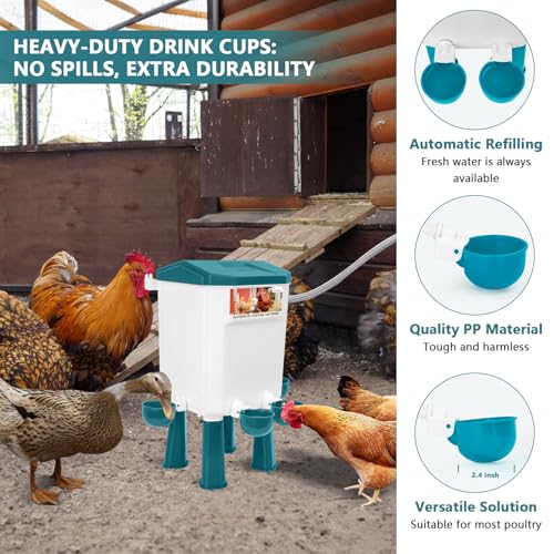 Lilyang Automatic Chicken Waterer, Auto Water Refills | Float-Controlled Poultry Watering System, Connects Directly to 3/4" Faucet & Hose (No Fitting Required), Standing/Hanging Use - color: Blue