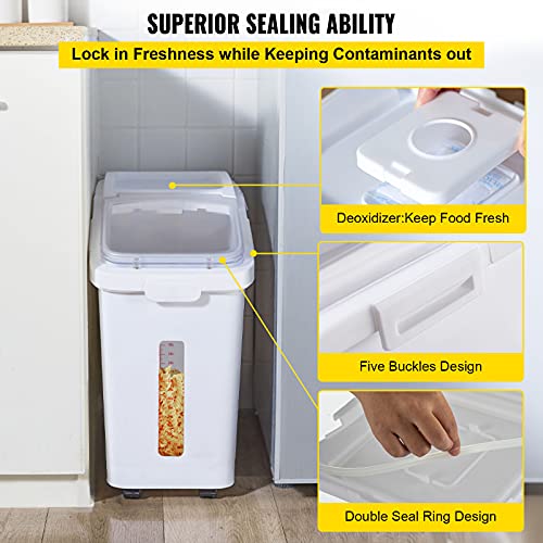 VEVOR Ingredient Storage Bin, 11.4 Gallon Capacity Shelf Ingredient Bin, 280 Cup Flour Bins on Wheels Commercial Prosave Shelf-storage Ingredient Bin with Lid and Scoop Rice Bin for Kitchen White - size: 11.4 Gallon
